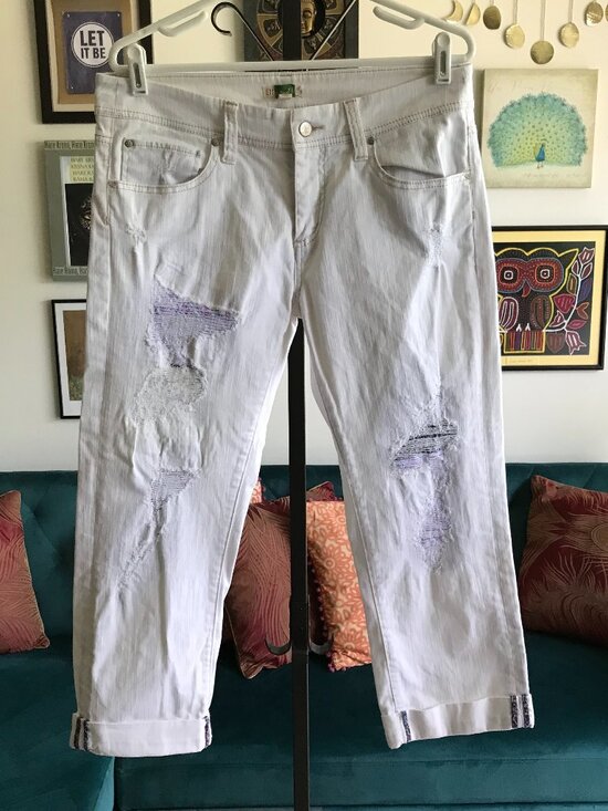 Anthropologie Denim - ETT:TWA size 30 Anthropologie Cropped Jeans Ivory Distressed Cropped Cuffed Hem